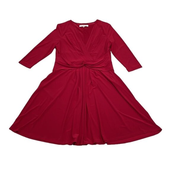 Evan Picone Chic Peek Dress NWT Long Sleeve V-Neck A-Line Red Size 16 - Picture 4 of 15